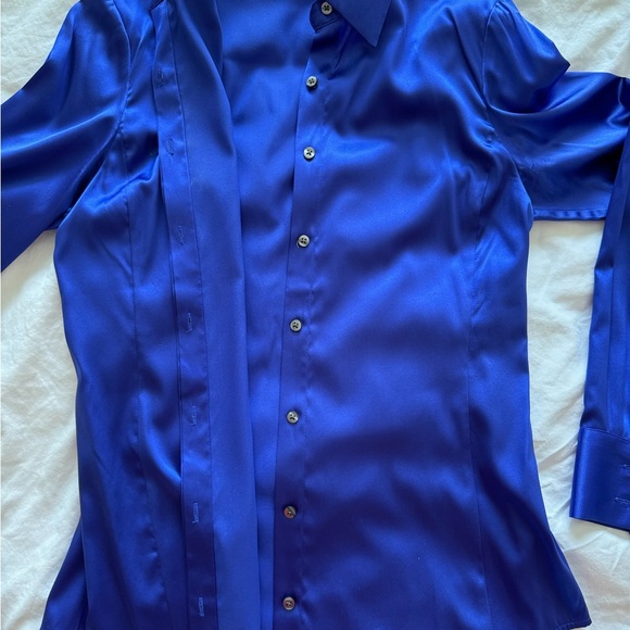 Bright Silk Blue Collared Blouse - Picture 4 of 7
